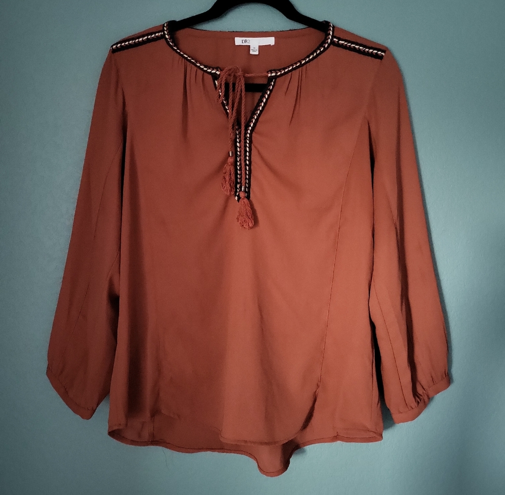 DR2 Terracotta Boho Western Blouse with Embellished Neckline Medium